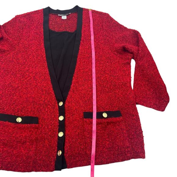Cathy Daniels Womens Vintage Red Holiday Knit 2 Piece Cardigan Set Plus Sz 2X - Picture 11 of 13